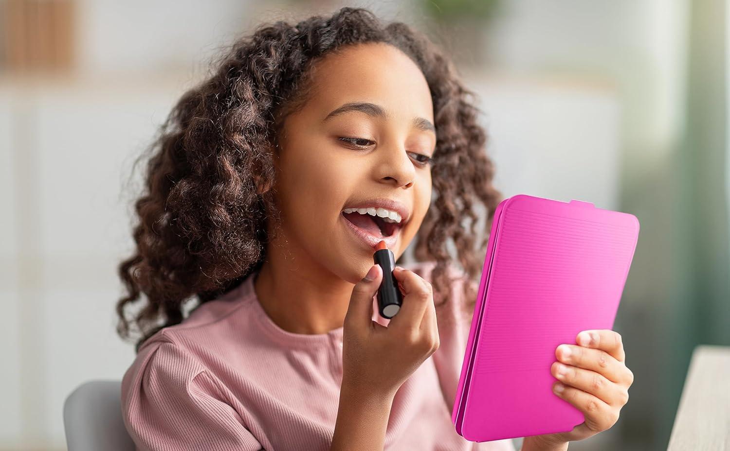 imageeKids Barbie Travel Mirror with Light and Adjustable Stand Shatterproof Makeup Mirror with Rechargeable Battery Designed for Fans of Barbie Accessories and Gifts