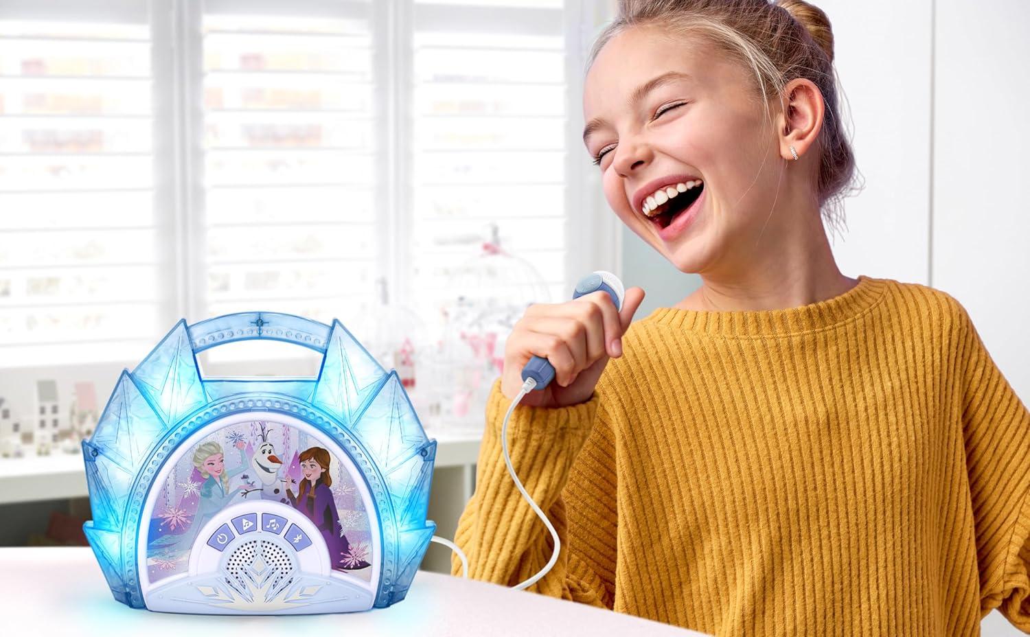 imageeKids Disney Frozen Karaoke Microphone with Bluetooth Speaker for Fans of Disney Toys Kids Karaoke Machine with Built in MusicBlue