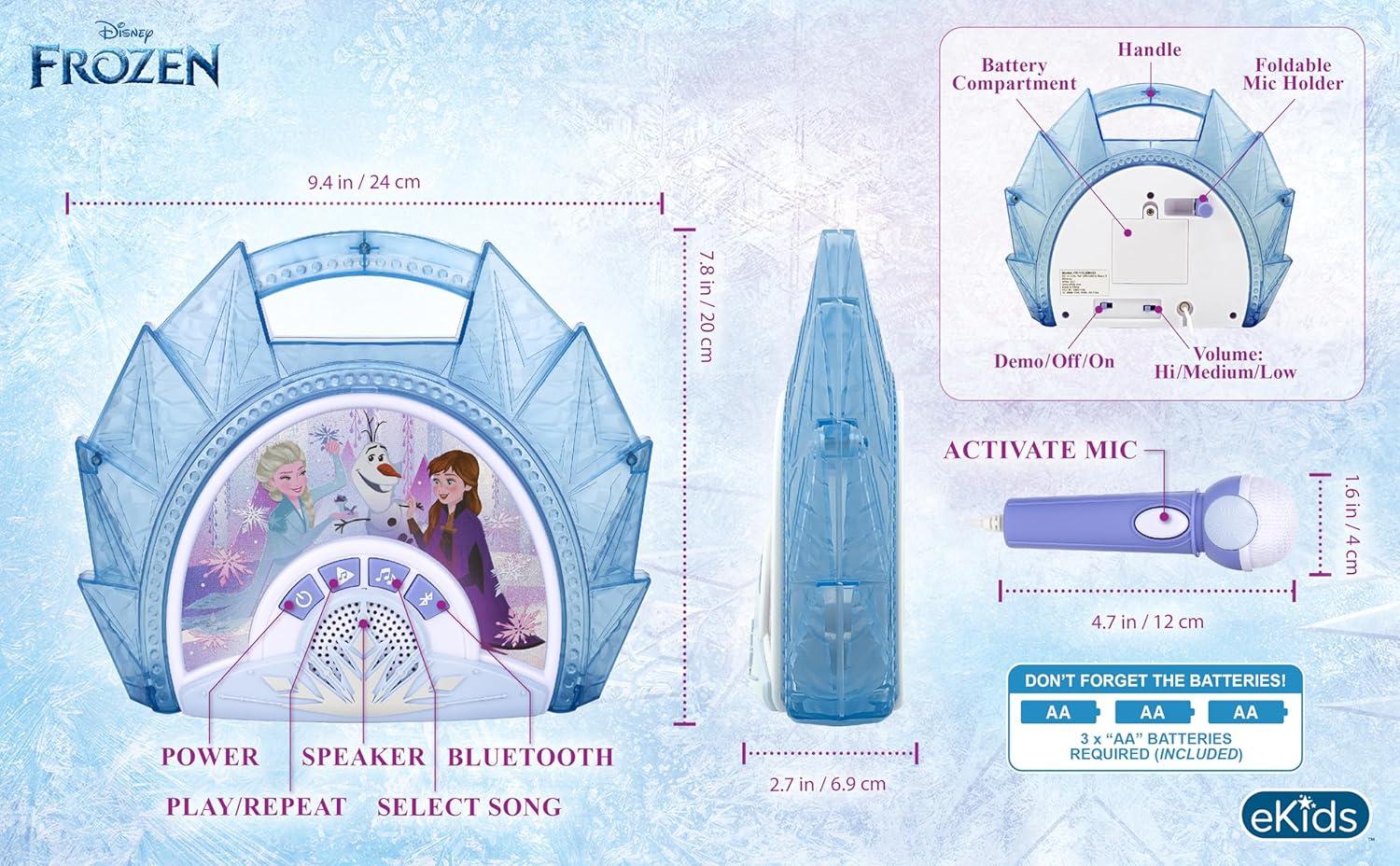 imageeKids Disney Frozen Karaoke Microphone with Bluetooth Speaker for Fans of Disney Toys Kids Karaoke Machine with Built in MusicBlue
