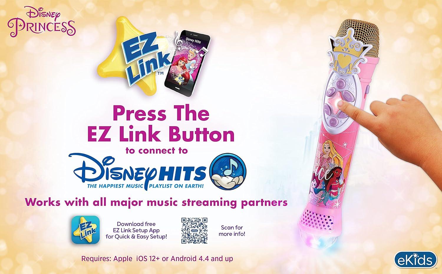 imageeKids Disney Princess Karaoke Microphone with Bluetooth Speaker Wireless Microphone Connects to Disney Songs Via EZ Link Feature for Fans of Disney Princess Toys