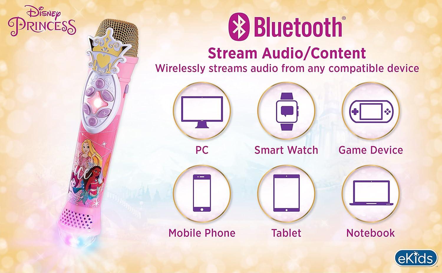 imageeKids Disney Princess Karaoke Microphone with Bluetooth Speaker Wireless Microphone Connects to Disney Songs Via EZ Link Feature for Fans of Disney Princess Toys