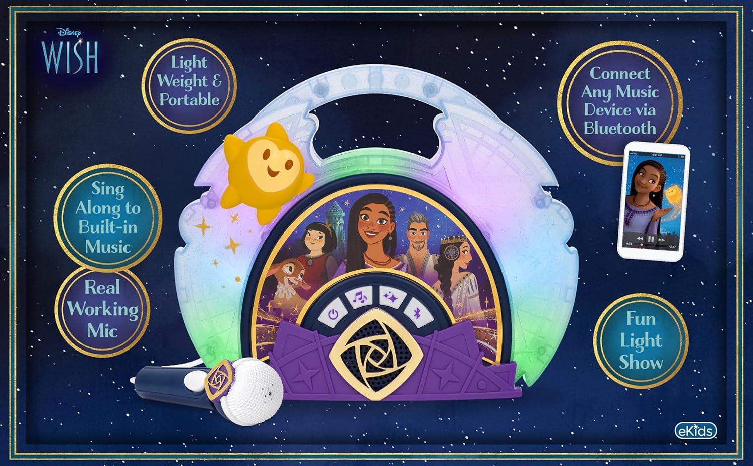 imageeKids Disney Wish Karaoke Microphone with Bluetooth Speaker for Fans of Disney Toys Kids Karaoke Machine with Built in Music