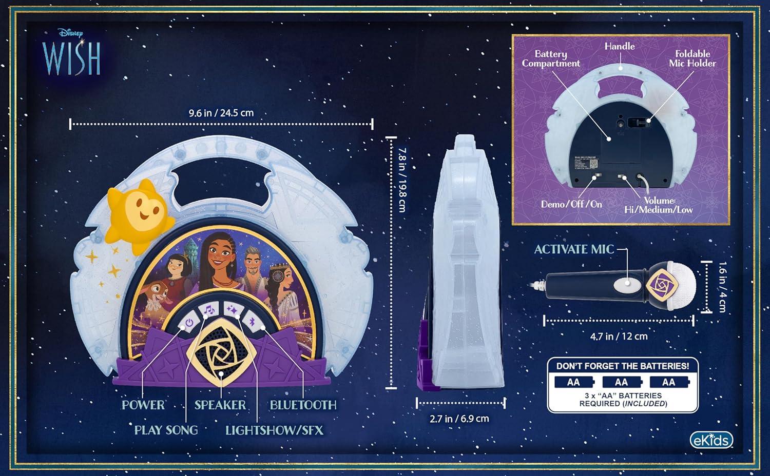 imageeKids Disney Wish Karaoke Microphone with Bluetooth Speaker for Fans of Disney Toys Kids Karaoke Machine with Built in Music