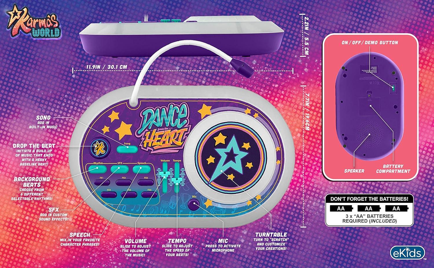 imageeKids Karmas World DJ Party Mixer Turntable Toy with Built in Microphone for Kids for Fans of Karmas World Toys for Girls