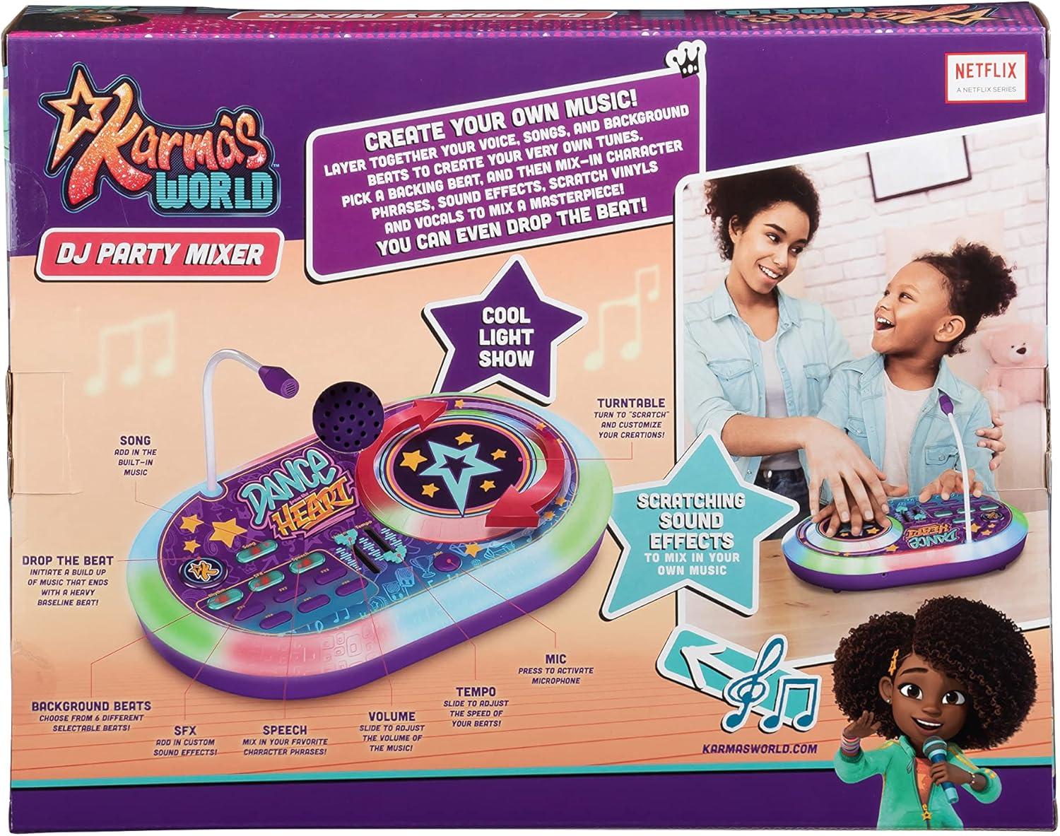 imageeKids Karmas World DJ Party Mixer Turntable Toy with Built in Microphone for Kids for Fans of Karmas World Toys for Girls