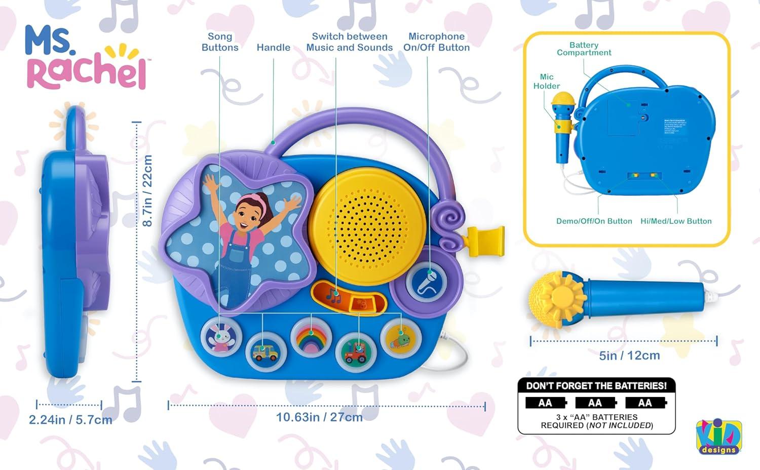 imageeKids Ms Rachel Karaoke Microphone with Boombox for Fans of Toddler Toys Kids Karaoke Machine with Built in Music