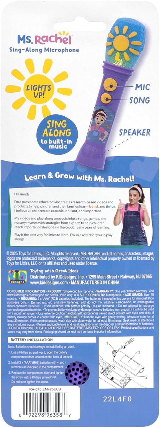 imageeKids Ms Rachel Toy Microphone for Kids Includes Builtin Music and Lights Toddler Toys for Ages 18 Months and Up PurplePurple