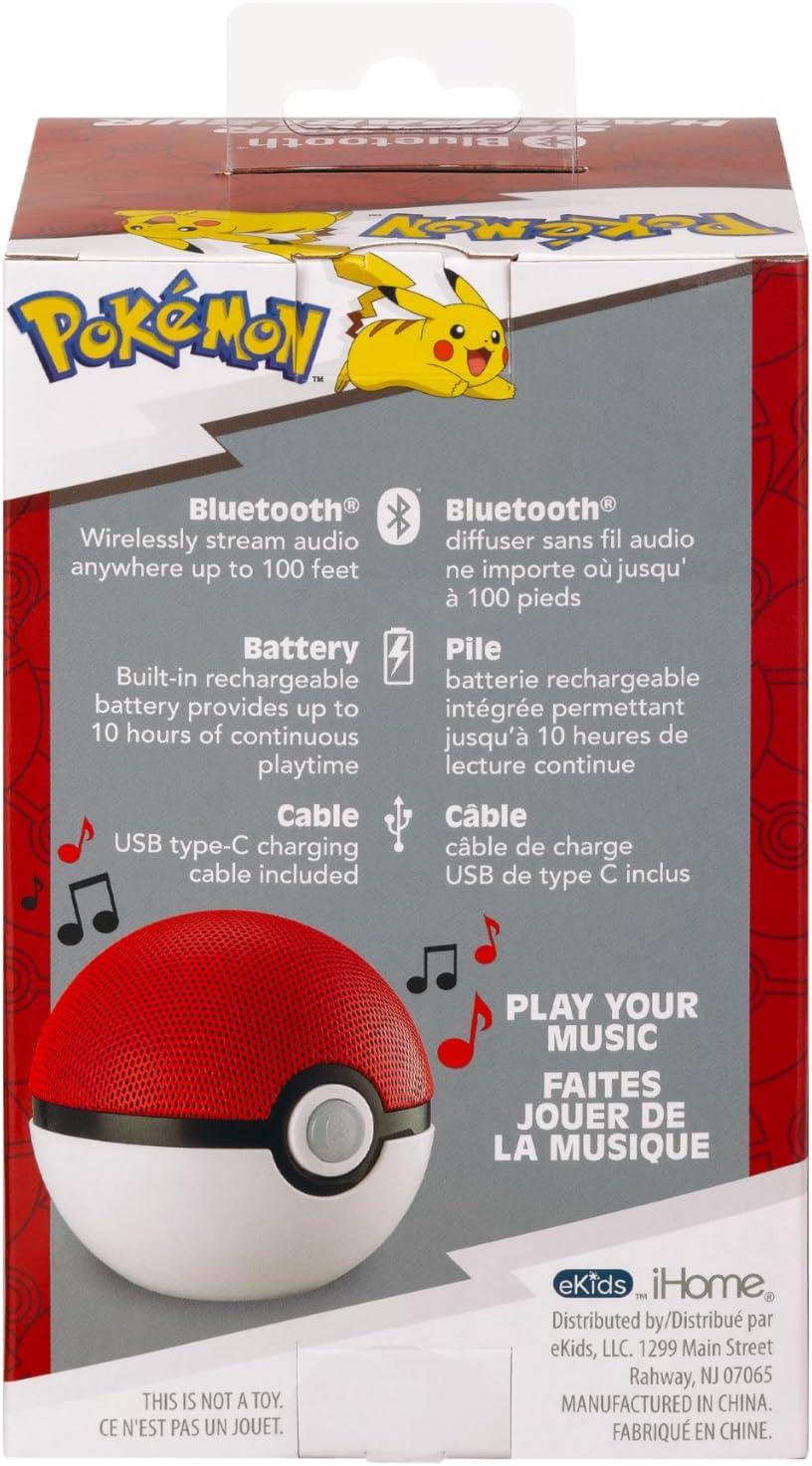 imageeKids Pokemon Pokeball Bluetooth Speaker Wireless Speaker with Rechargeable Battery and USBC Charging Cable