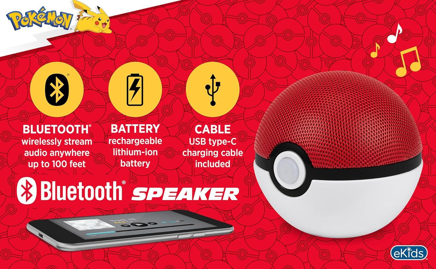 imageeKids Pokemon Pokeball Bluetooth Speaker Wireless Speaker with Rechargeable Battery and USBC Charging Cable