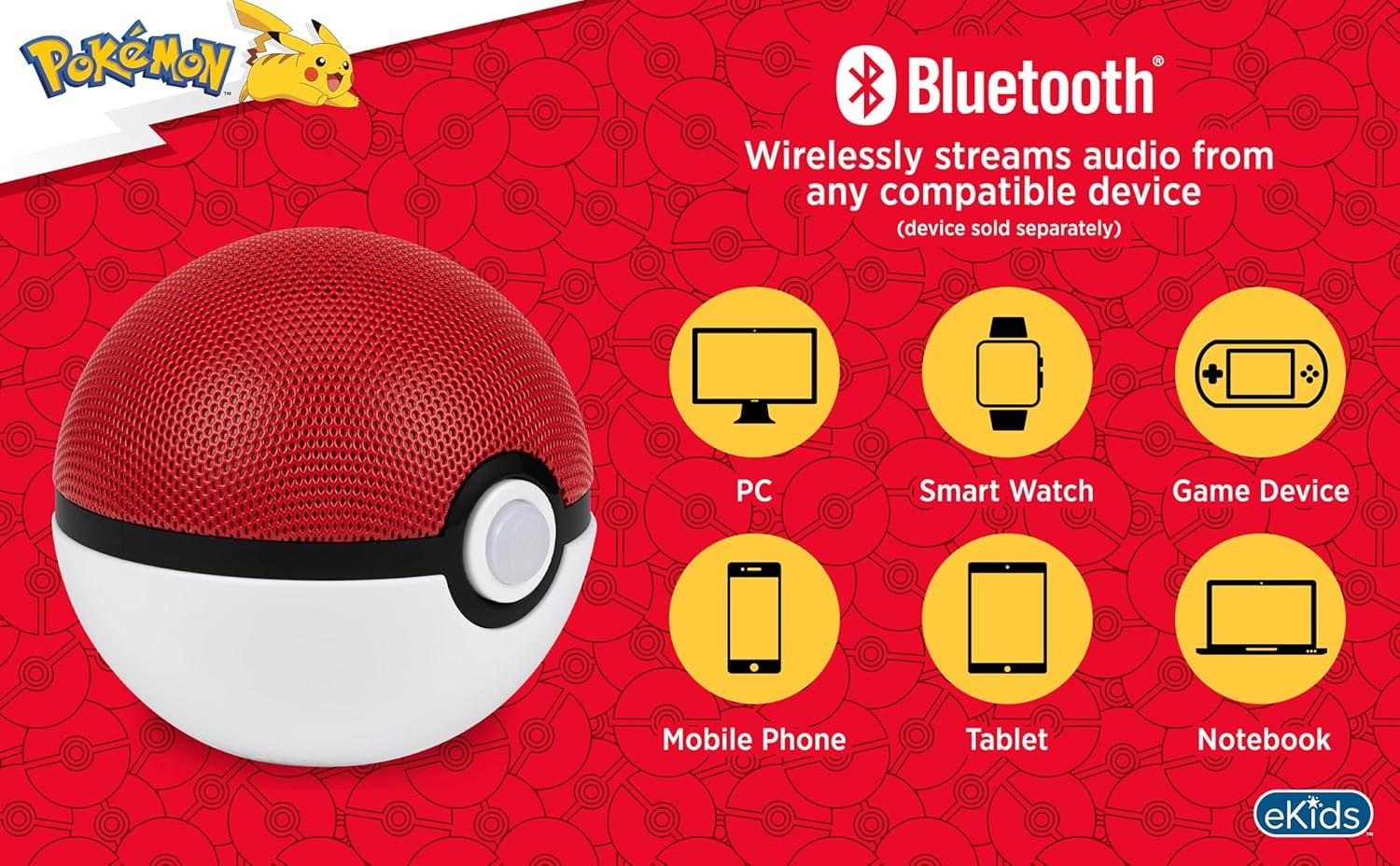 imageeKids Pokemon Pokeball Bluetooth Speaker Wireless Speaker with Rechargeable Battery and USBC Charging Cable