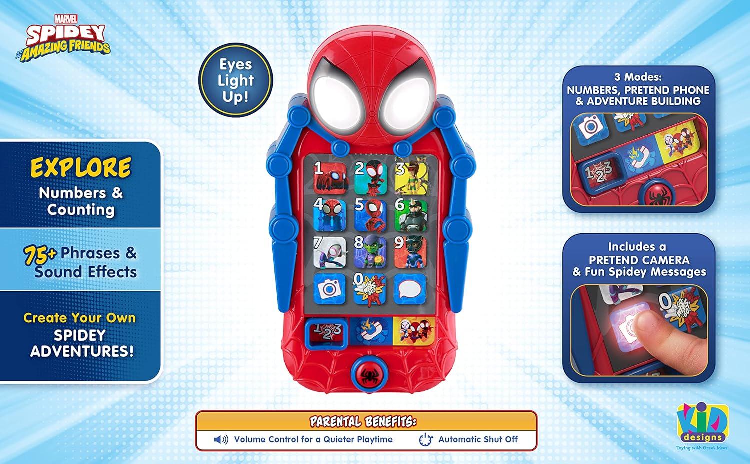 imageeKids Spidey and His Amazing Friends Toy Phone for Toddler with Builtin Preschool Learning Games Educational Toys for Activities and Pretend Play for Fans of Spiderman Gifts