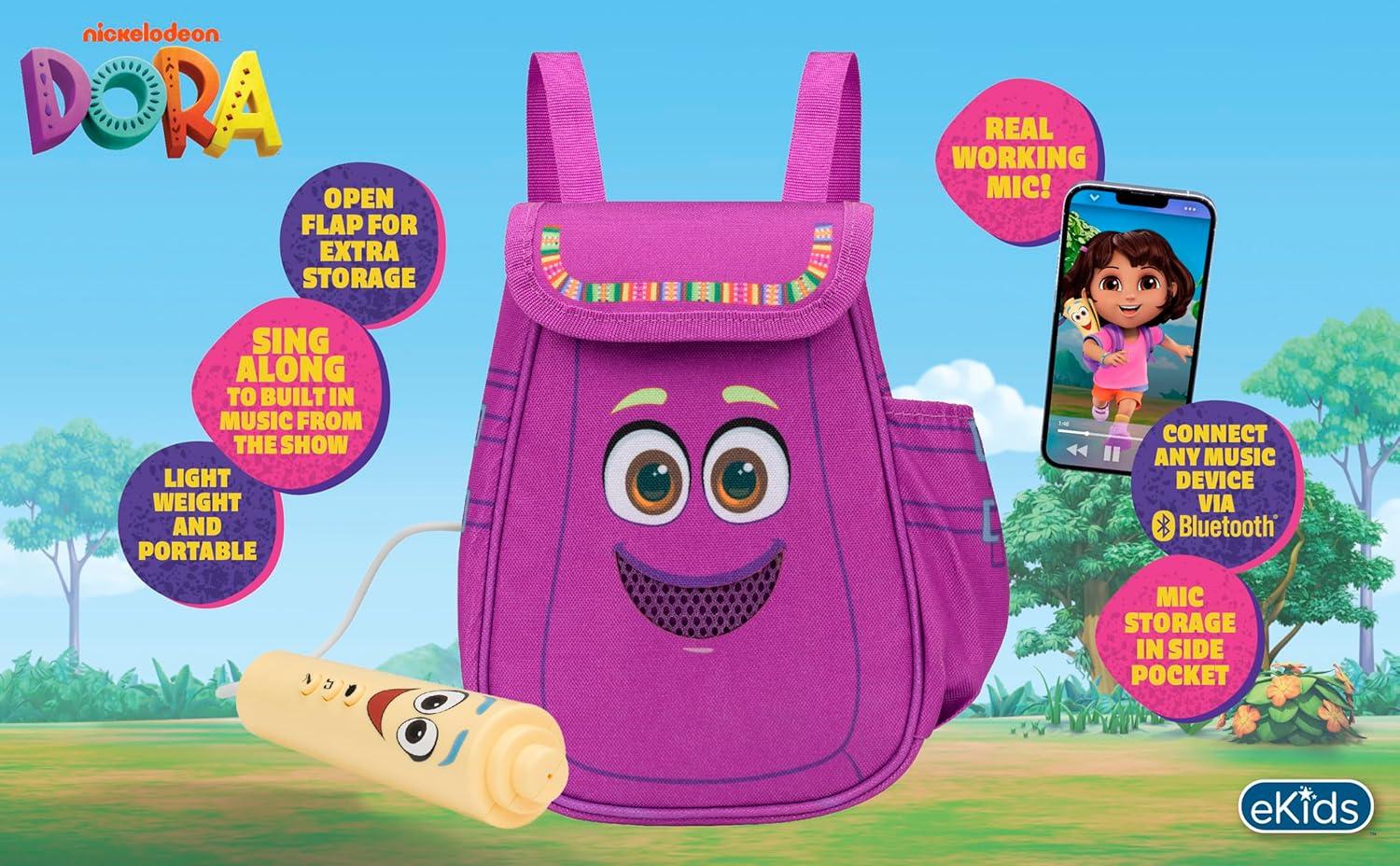 imageekids Dora Bluetooth Sing Along Boombox with Microphone and Builtin Music Kids Karaoke Machine for Fans of Dora Toys