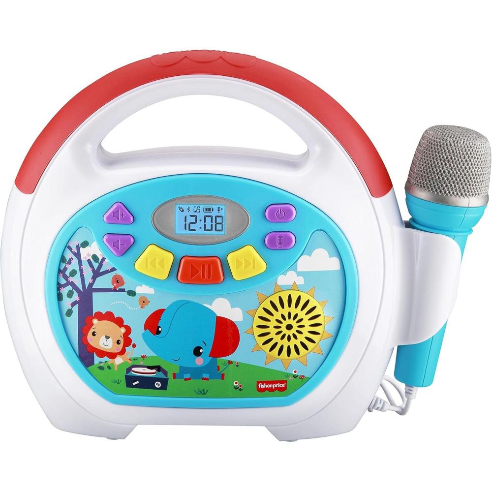imageeKids Fisher Price Karaoke Machine Portable Bluetooth Speaker with Microphone for Kids Builtin Mother Goose Club Songs