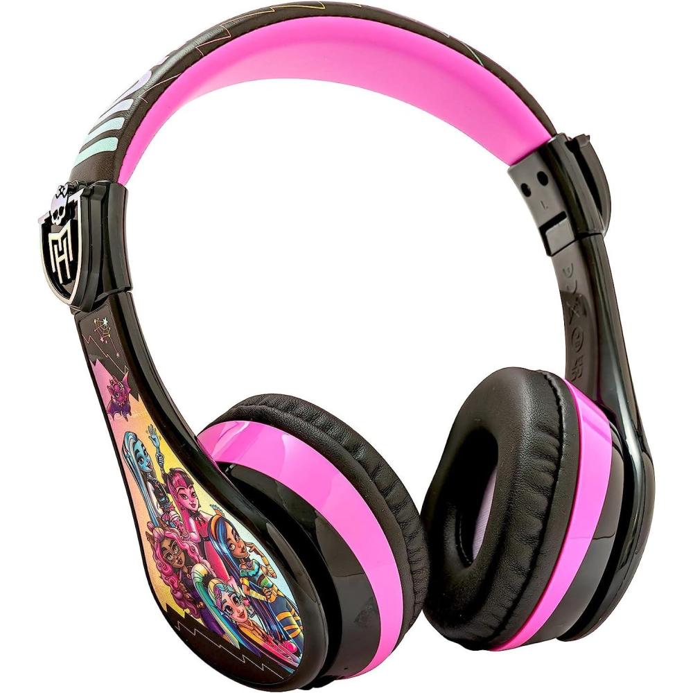 imageeKids Monster High Wireless Headphones with Microphone Includes Aux Cord Volume Reduced Foldable for School Home or Travel