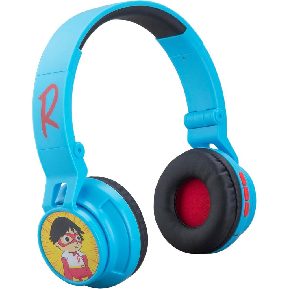 imageeKids Ryans World Kids Bluetooth Head Phones Wireless Headphones with Microphone Includes Aux Cord Volume Reduced Kids Foldable Headphones for School Home or Travel