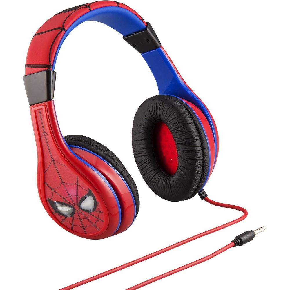imageeKids Spiderman Kids Headphones Adjustable Headband Stereo Sound 35Mm Jack Wired TangleFree Volume Control Childrens Headphones Over Ear for School Home Travel