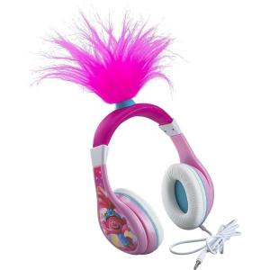 Trolls World Tour Poppy Kids Glow in The Dark Stereo Sound Wired Headphones for Kids – Tangle-Free, Volume Control, Over Ear for School, Home, Travel