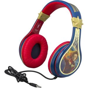 eKids Captain Marvel Kids Headphones, Adjustable Headband, Stereo Sound, 3.5Mm Jack, Wired Headphones for Kids, Tangle-Free, Volume Control, Childrens Headphones Over Ear for School Home, Travel