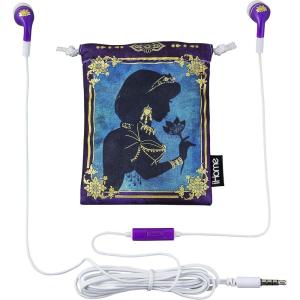 eKids Disney Princess Jasmine Earbud & in-Ear Headphones, Aladdin Wired Earbuds with Microphone, Ear Buds with Pouch for Fans of Aladdin Merch & Princess Jasmine Gifts