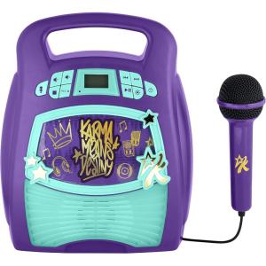 eKids Karmas World Karaoke Machine for Kids, Bluetooth Speaker with Microphone and Karaoke Recorder to Save and Share Performances via USB Port