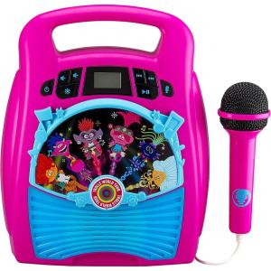 eKids Trolls Karaoke Machine Bluetooth MP3 Karaoke Player Portable with Light Show Store Hours of Music with Built in Memory Sing Along Using The Real Working Microphone USB Port