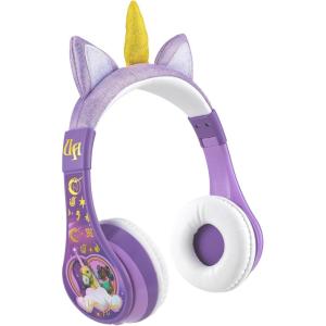 eKids Unicorn Academy Bluetooth Headphones, Wireless Headphones with Microphone Includes Aux Cord, Volume Reduced Kids Foldable Earphones for School, Home, or Travel