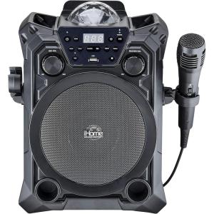 iHome Karaoke Machine with Bluetooth Speaker and Wired Microphone Designed for Kids and Adults, Includes USB Recording Feature and Party Lights