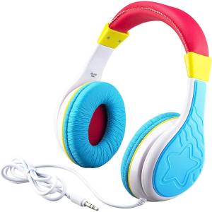 eKids New Kid Friendly Headphones Made Just for Kids with Built in Volume Limiting Feature for Safe Kid Friendly Sound (Multi-Color)