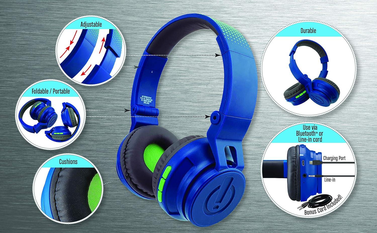 imageeKids Wireless Bluetooth Kids Headphones with Microphone Portable Volume Reduced to Protect Hearing Rechargeable Battery Adjustable Kids Headband for School Home or Travel Blue