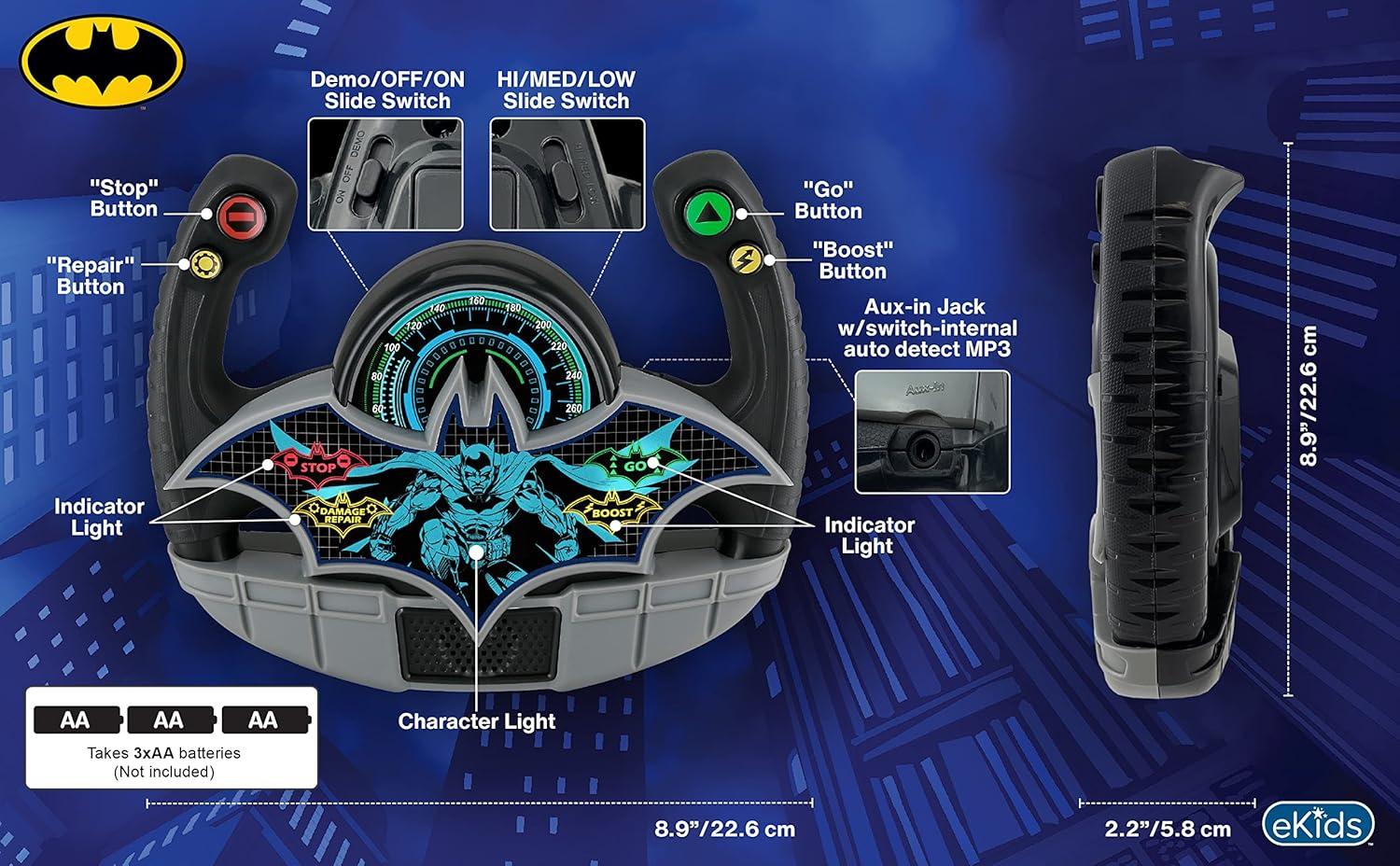 imageeKids Batman Batmobile Toy Steering Wheel for Kids Toddler Toy with Sound Effects for Fans of Batman Toys for Boys