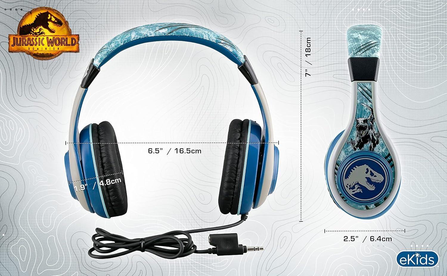 imageeKids Jurassic World Kids Headphones for Kids Adjustable Stereo TangleFree 35mm Jack Wired Cord Over Ear Headset for Children Parental Volume Control Safe Perfect for School Home and Travel