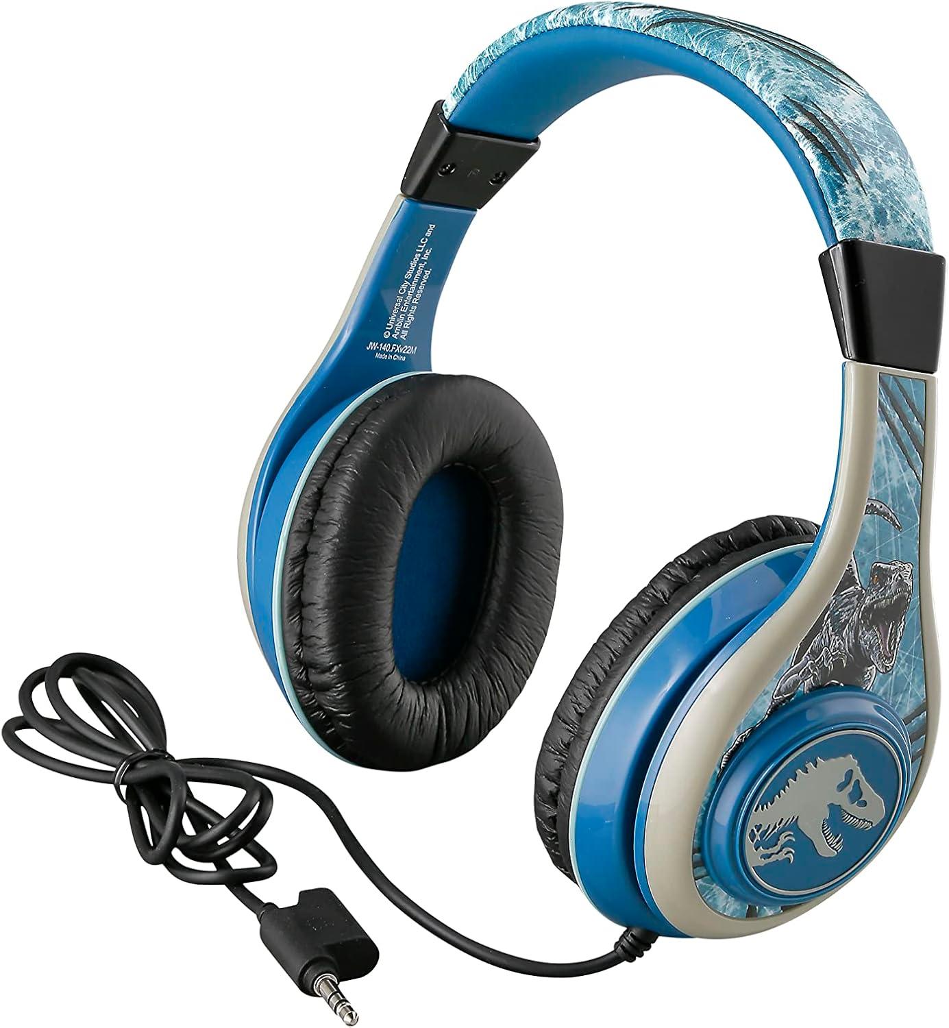 imageeKids Jurassic World Kids Headphones for Kids Adjustable Stereo TangleFree 35mm Jack Wired Cord Over Ear Headset for Children Parental Volume Control Safe Perfect for School Home and Travel