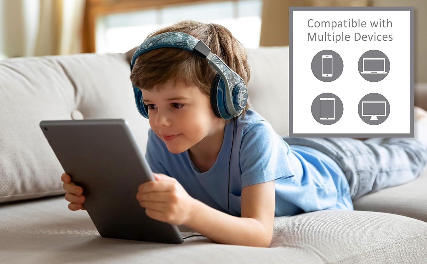 imageeKids Jurassic World Kids Headphones for Kids Adjustable Stereo TangleFree 35mm Jack Wired Cord Over Ear Headset for Children Parental Volume Control Safe Perfect for School Home and Travel