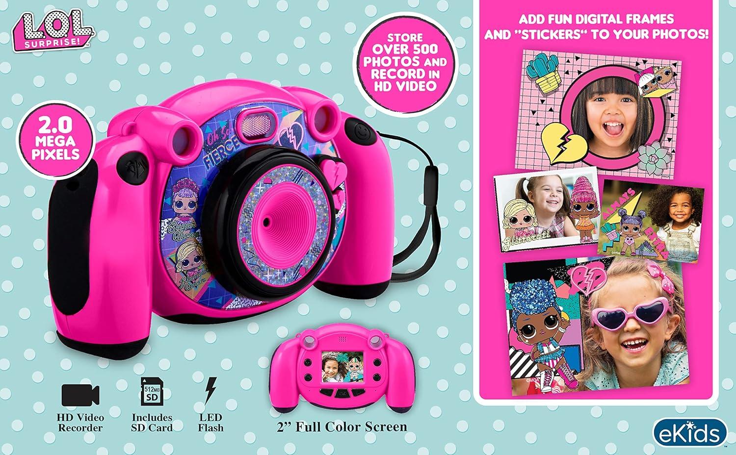 imageekids LOL Surprise Kids Camera with SD Card Digital Camera for Kids with HD Video Camera Builtin Digital Stickers for Fans of LOL Toys for Girls Pink