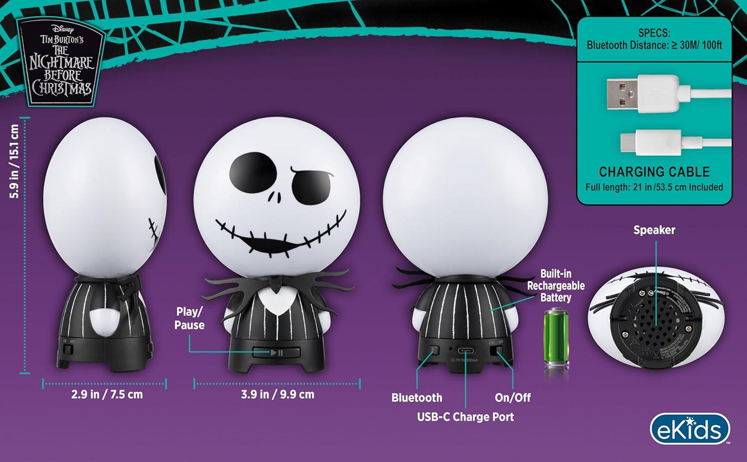 image:imageeKids Bluetooth Speaker with Rechargeable Battery Portable Wireless Speaker StitchJack Skellington
