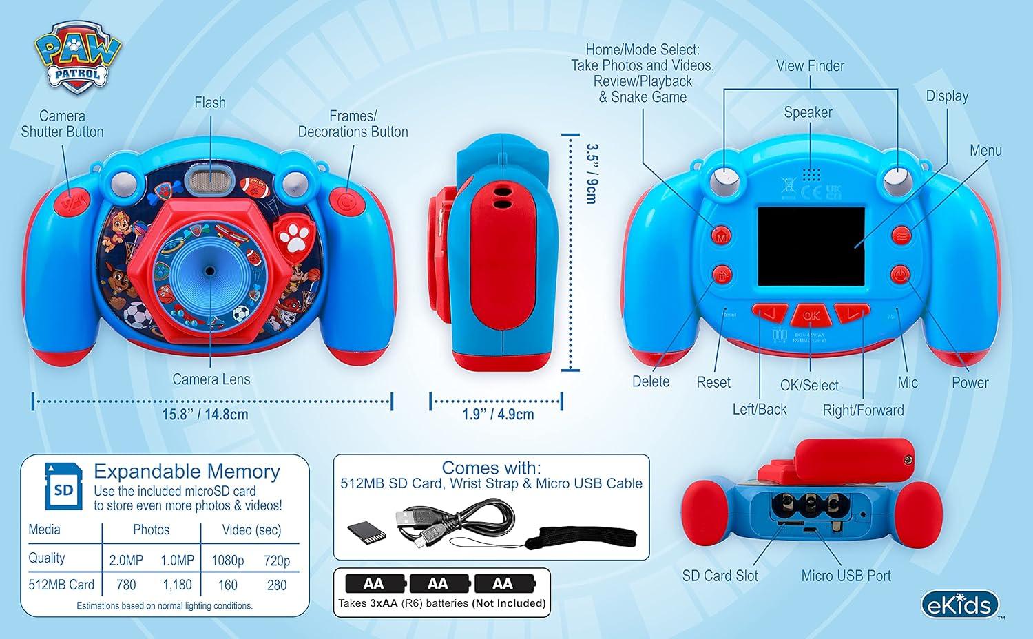 image:imageekids Paw Patrol Kids Camera with SD Card Digital Camera for Kids with HD Video Camera Builtin Digital Stickers for Fans of Paw Patrol Toys for Boys