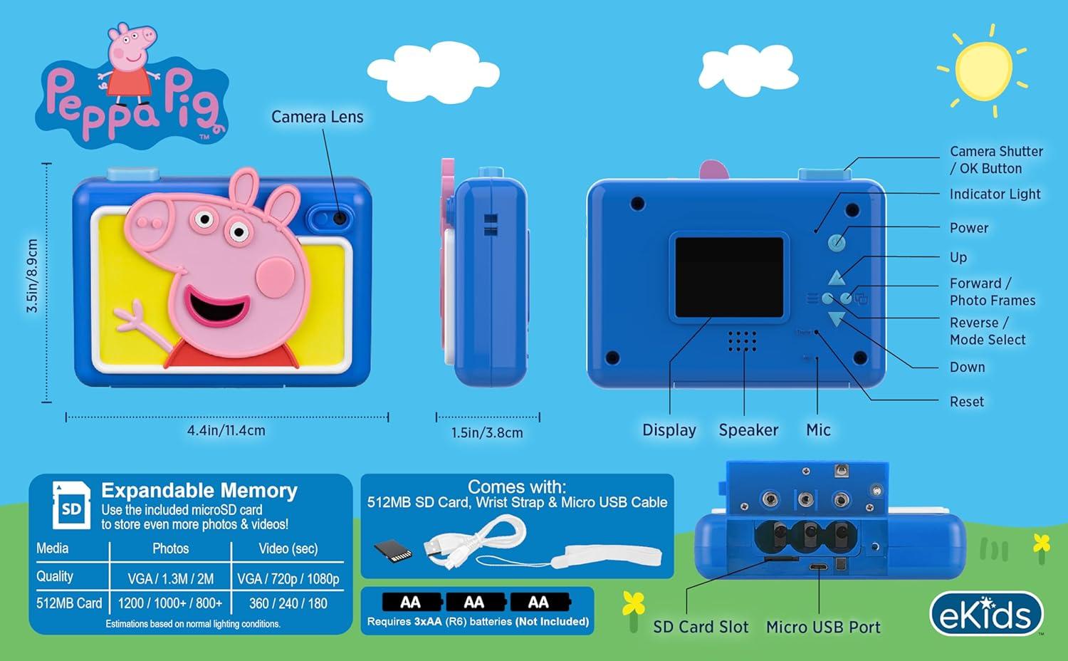 image:imageekids Peppa Pig Kids Camera with SD Card Digital Camera for Kids with Video Recording and Builtin Digital Stickers Peppa Pig Toys Make Great Stocking Stuffers for Kids