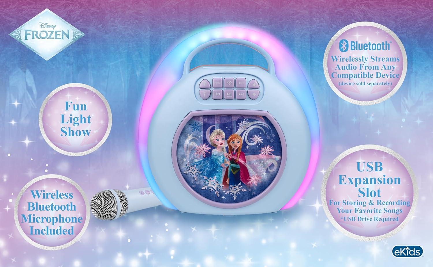 image:imageeKids Disney Frozen Karaoke Machine for Kids Bluetooth Speaker with Wireless Microphone Designed for Fans of Frozen Toys