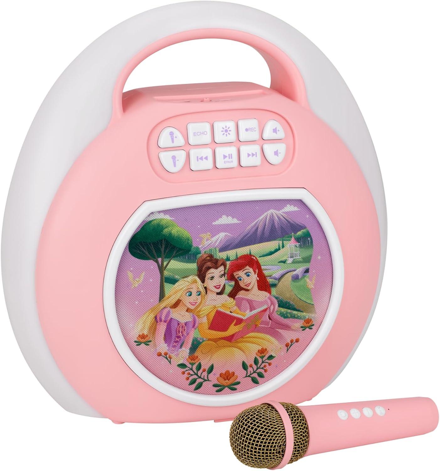 image:imageeKids Disney Princess Karaoke Machine for Kids Bluetooth Speaker with Wireless Microphone Designed for Fans of Disney Toys
