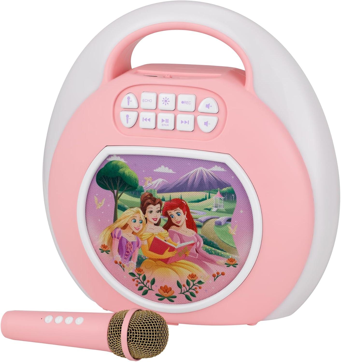 image:imageeKids Disney Princess Karaoke Machine for Kids Bluetooth Speaker with Wireless Microphone Designed for Fans of Disney Toys