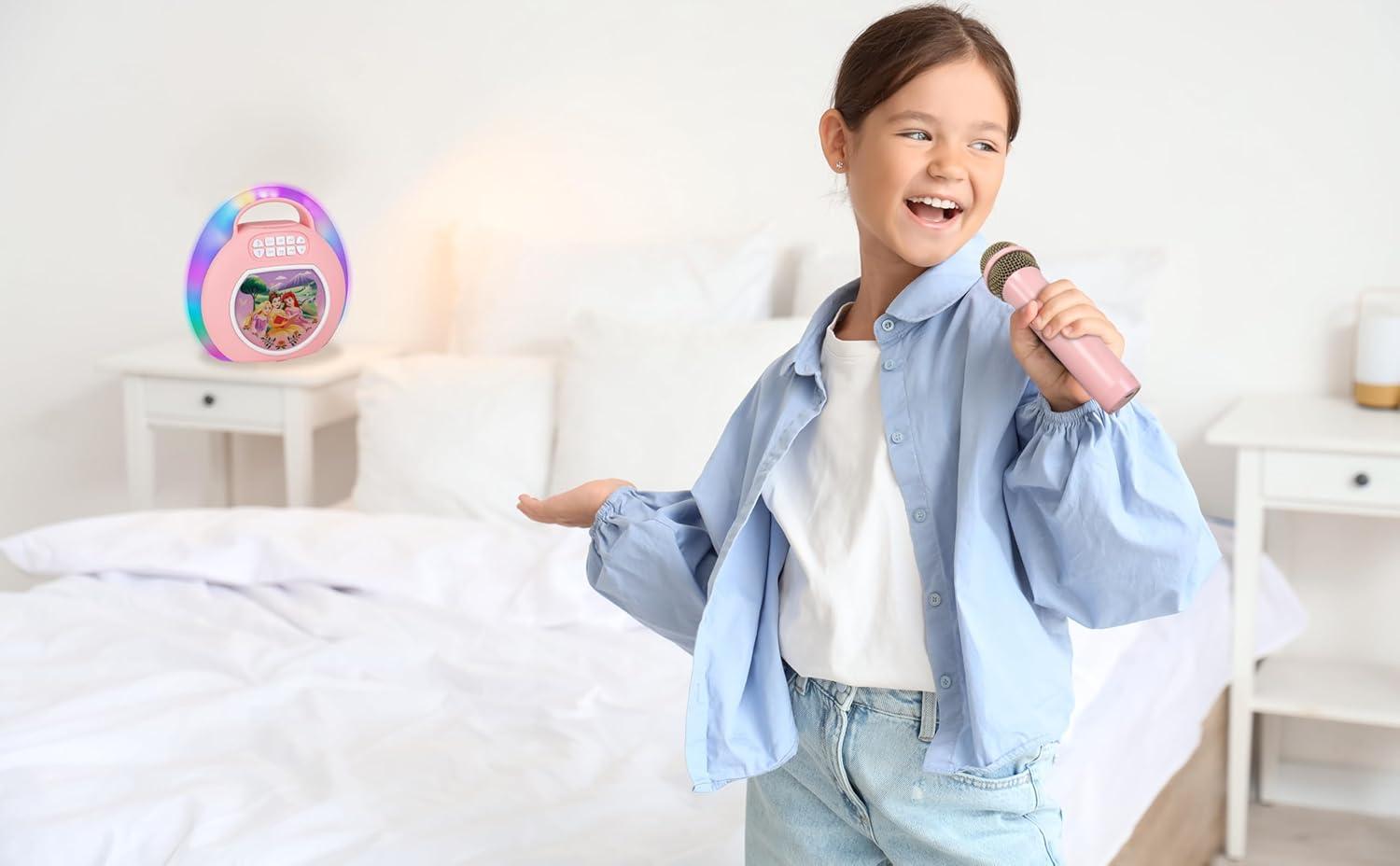 image:imageeKids Disney Princess Karaoke Machine for Kids Bluetooth Speaker with Wireless Microphone Designed for Fans of Disney Toys