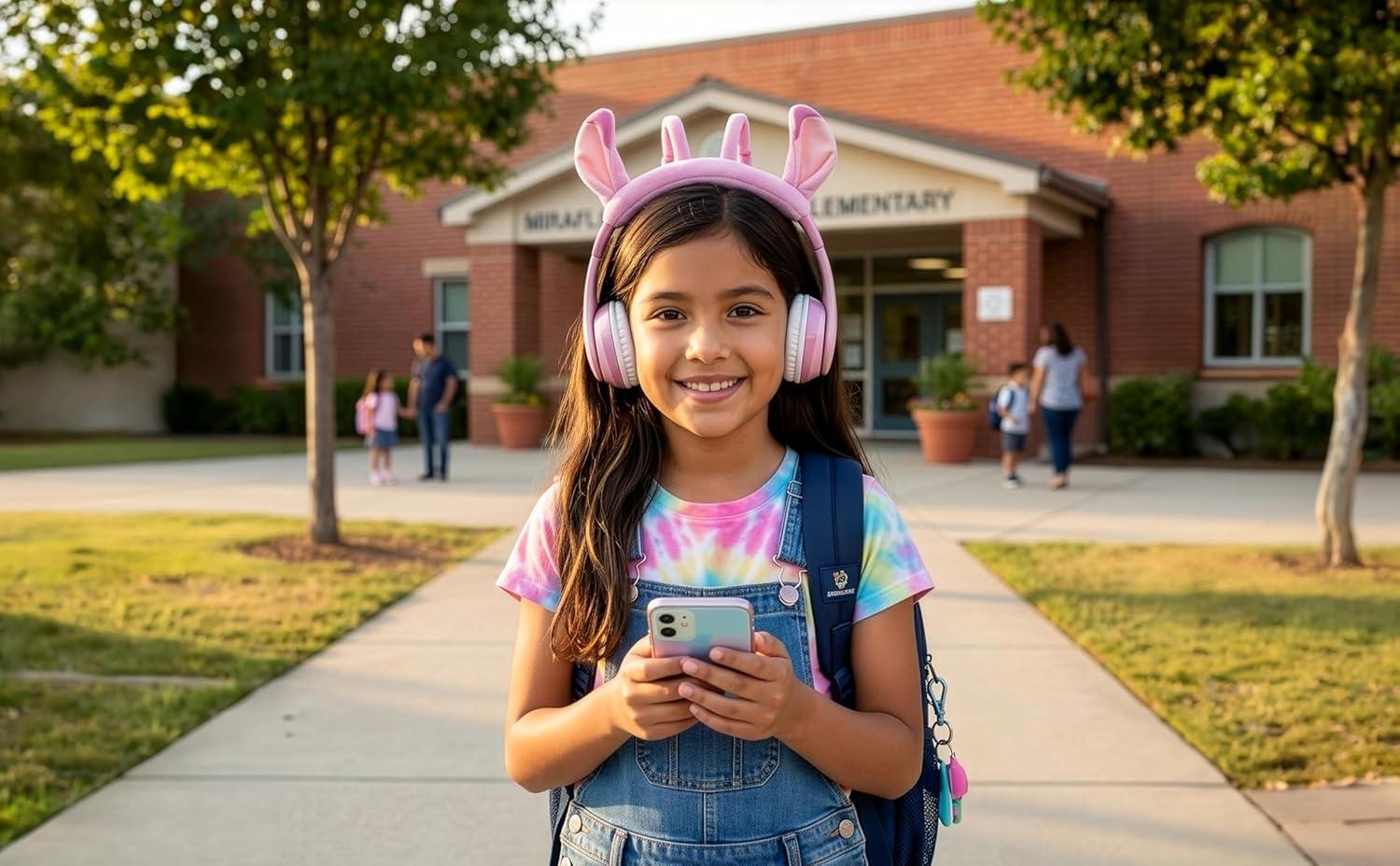 image:imageeKids Disney Stitch Angel Bluetooth Headphones Wireless Headphones with Microphone Includes Aux Cord Volume Reduced Kids Foldable Headphones for School Home or Travel