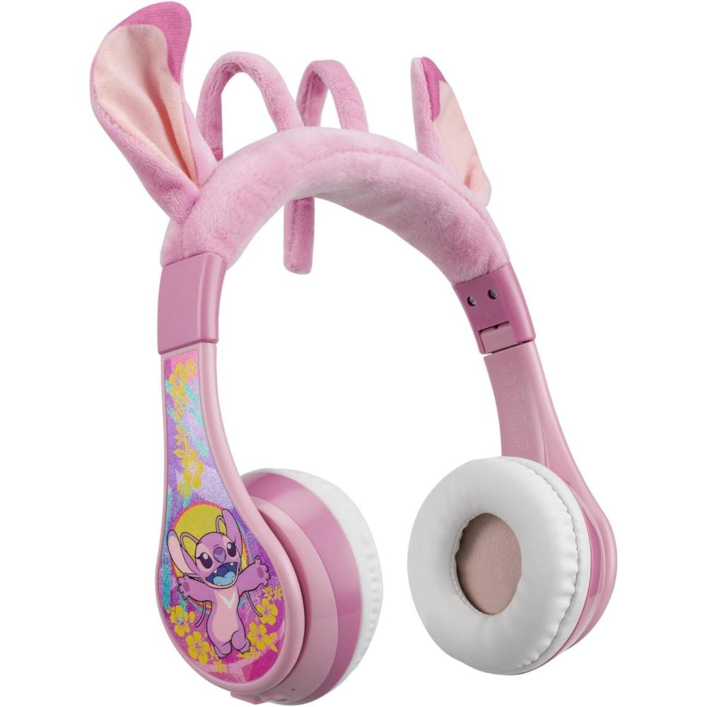 image:imageeKids Disney Stitch Angel Bluetooth Headphones Wireless Headphones with Microphone Includes Aux Cord Volume Reduced Kids Foldable Headphones for School Home or Travel
