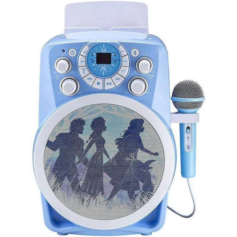 image:imageeKids Frozen 2 Bluetooth CDG Karaoke Machine with LED Disco Party Lights Built in Microphone for Kids Portable Bluetooth Speaker Compatible with CDG Disks MP3 amp TV