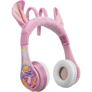eKids Disney Stitch Angel Bluetooth Headphones, Wireless Headphones with Microphone Includes Aux Cord, Volume Reduced Kids Foldable Headphones for School, Home, or Travel