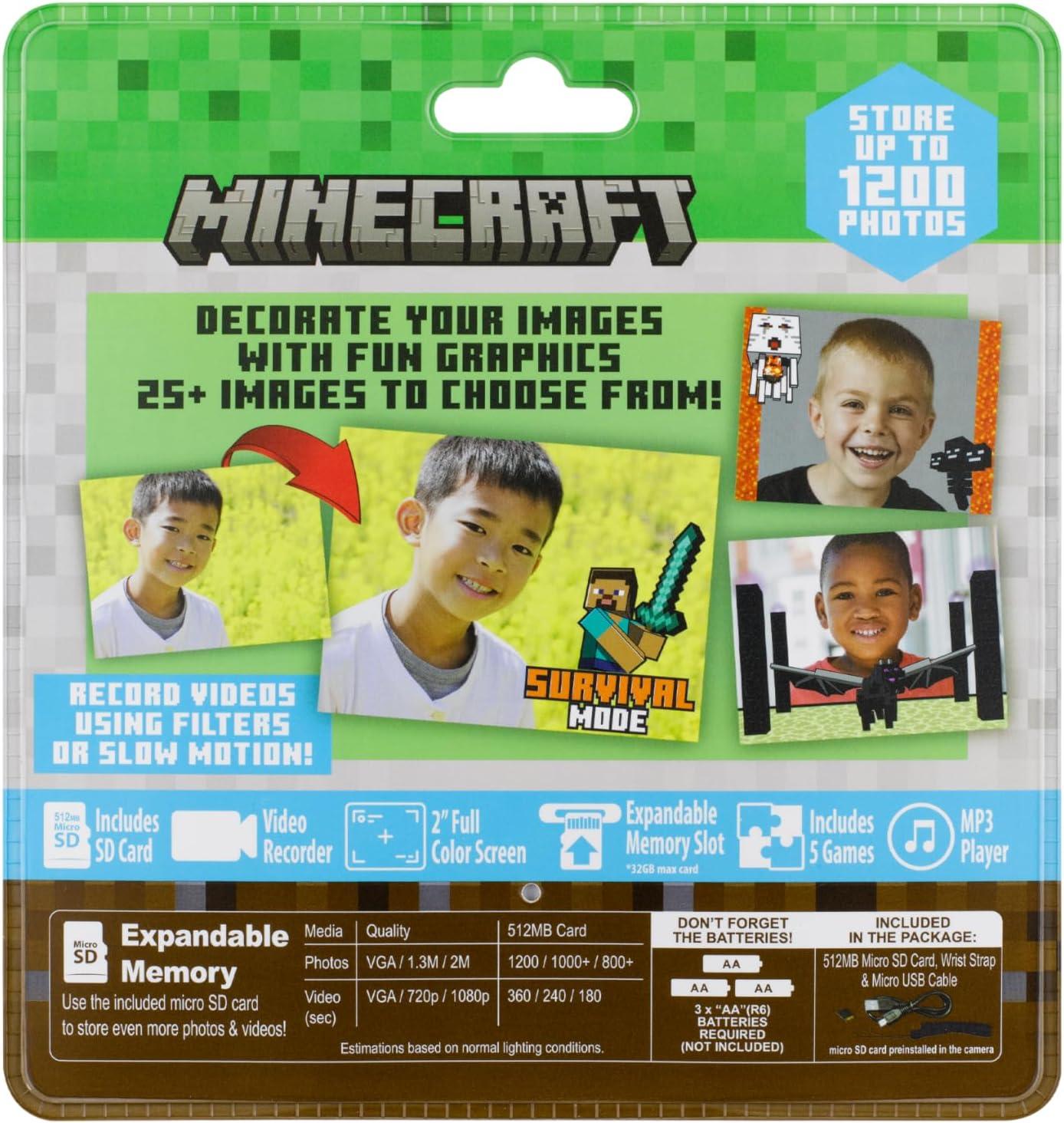 image:imageMinecraft Kids Camera with SD Card Digital Camera for Kids with Video Recording and Builtin Digital Stickers for Kids