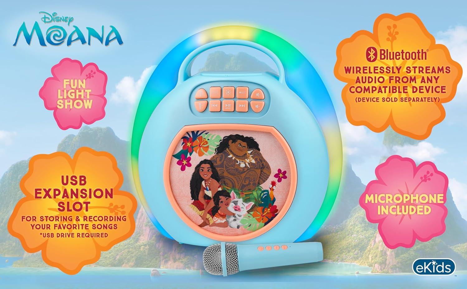 image:imageeKids Moana Karaoke Machine for Kids Bluetooth Speaker with Wireless Microphone Designed for Fans of Moana Toys