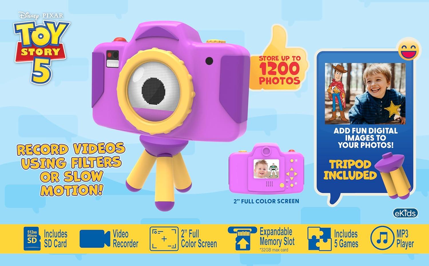 image:imageToy Story 5 Kids Camera with SD Card and Tripod Digital Camera for Kids with Video Recording and Builtin Digital Stickers