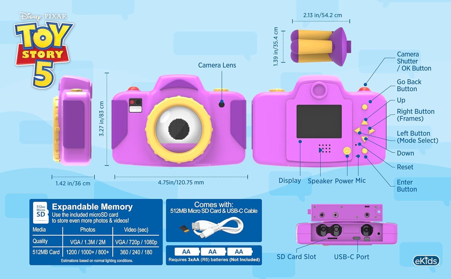 image:imageToy Story 5 Kids Camera with SD Card and Tripod Digital Camera for Kids with Video Recording and Builtin Digital Stickers