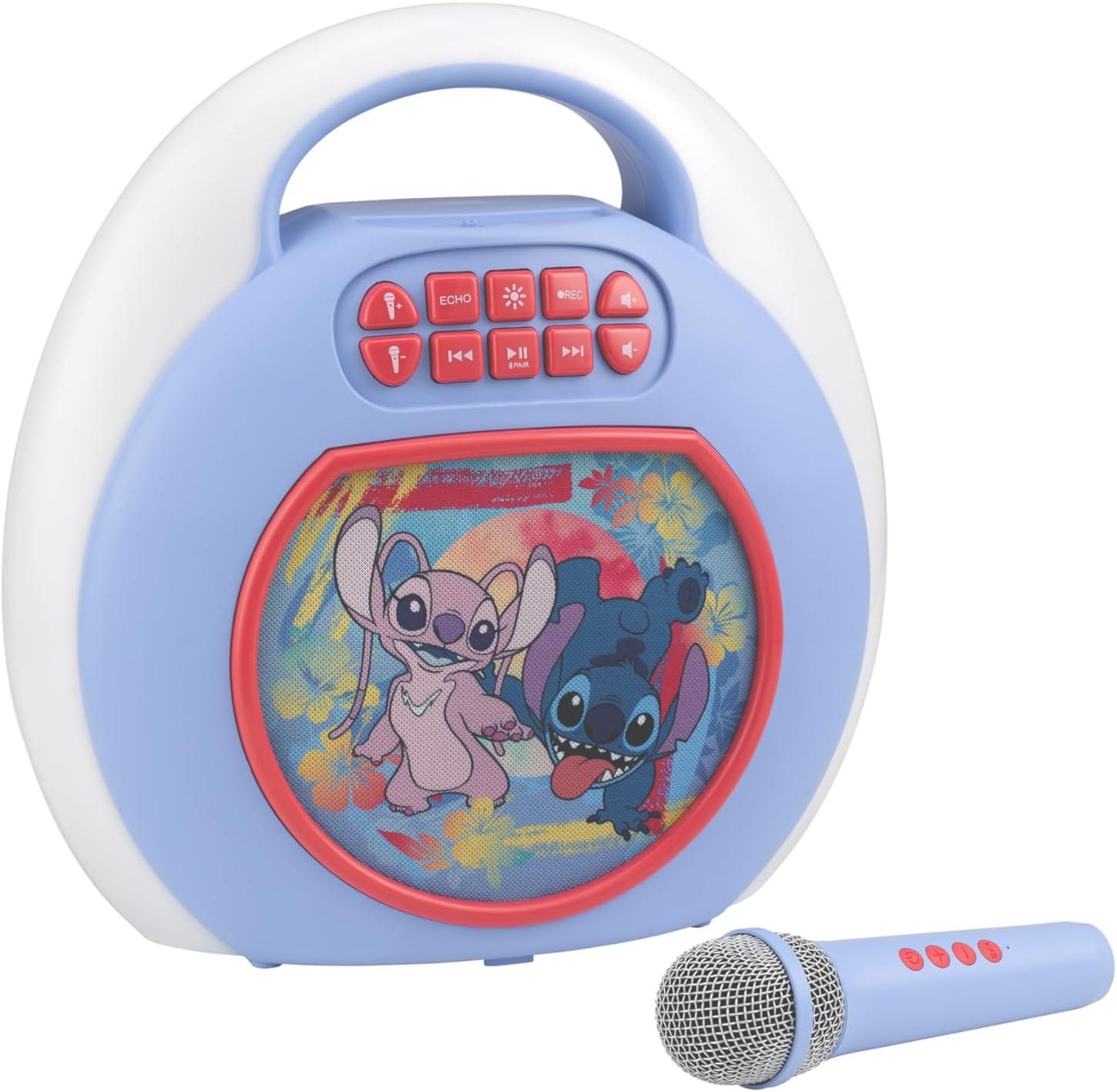 image:imageeKids Disney Stitch Karaoke Machine for Kids Bluetooth Speaker with Wireless Microphone Designed for Fans of Stitch Toys